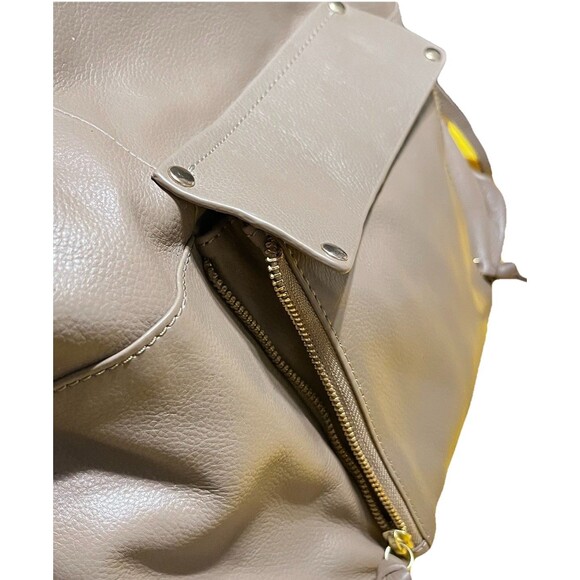 Kooba Leather Tote Bag Brown Zip Gusset Sides Expandable Front Pocket Shoulder - Picture 13 of 15